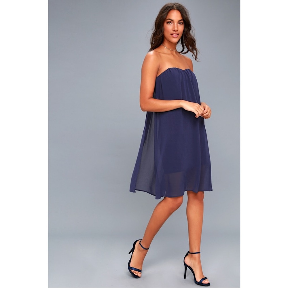 NEW Lulus Allure It All Navy Blue Strapless Dress